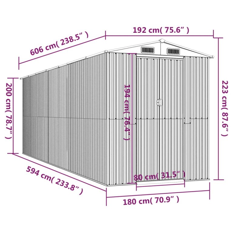 Vrtno spremište antracit 192x606x223 cm pocinčani čelik