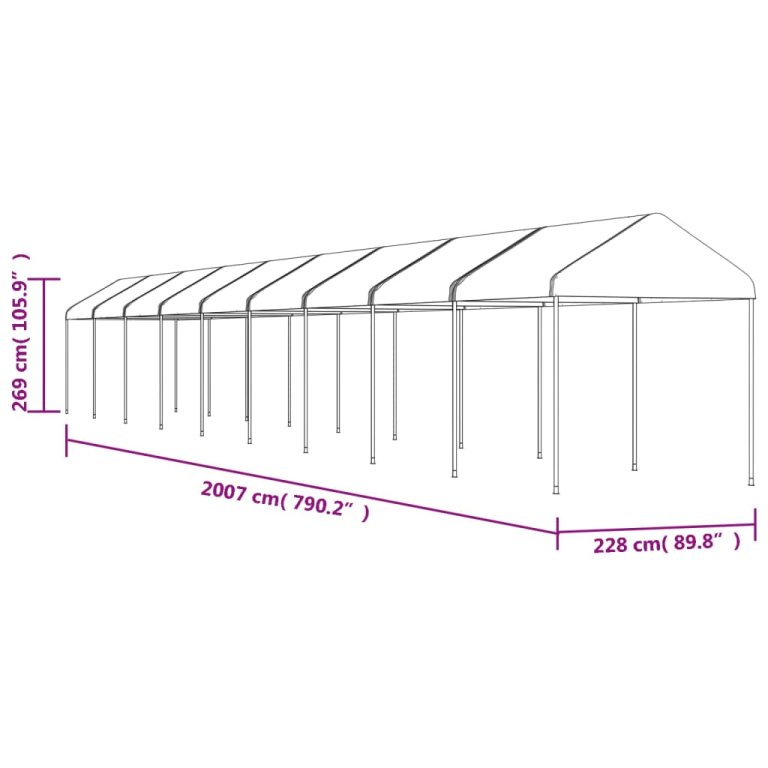 Sjenica s krovom bijela 20,07 x 2,28 x 2,69 m polietilen