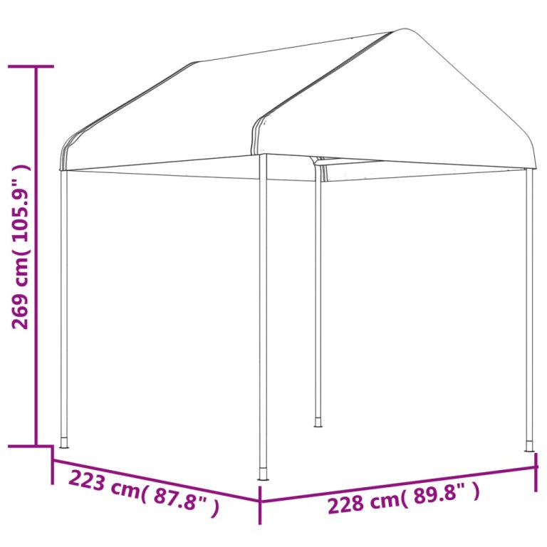 Sjenica s krovom bijela 20,07 x 2,28 x 2,69 m polietilen