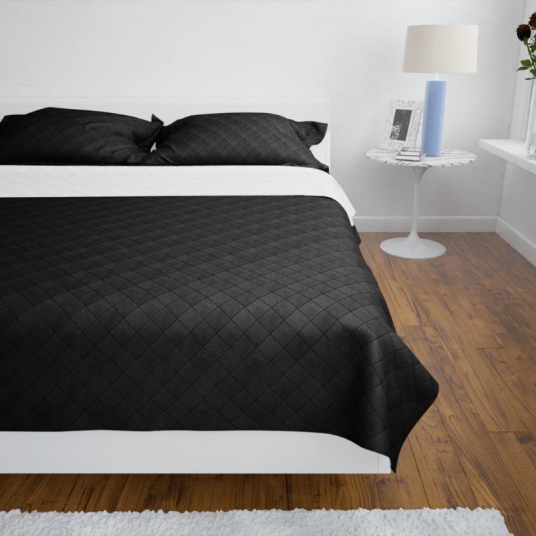 130887 Double-sided Quilted Bedspread Black/White 220 x 240 cm