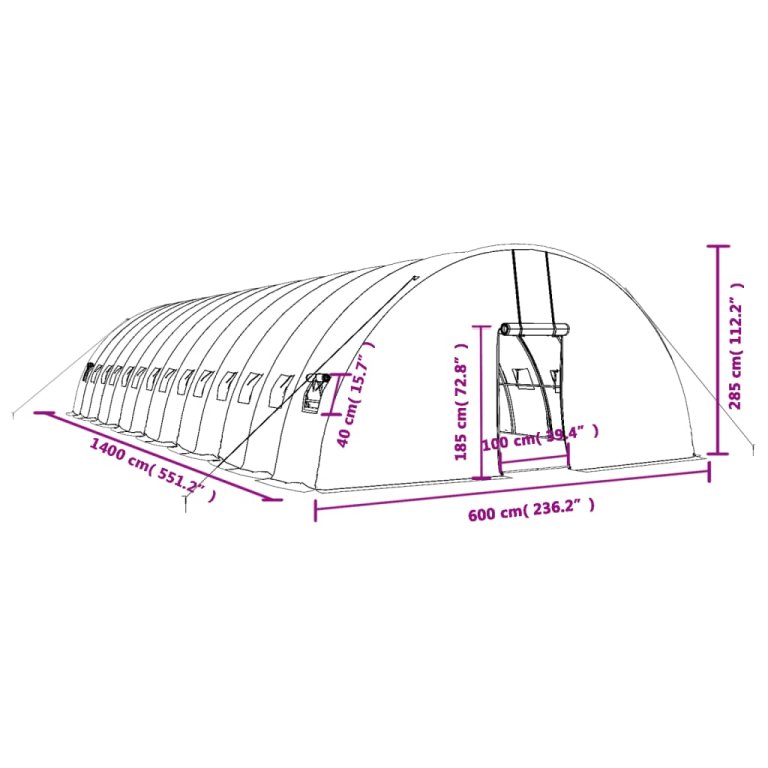 Plastenik s čeličnim okvirom bijeli 84 m² 14 x 6 x 2,85 m