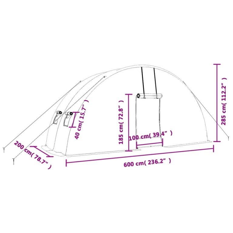 Staklenik s čeličnim okvirom bijeli 12 m² 6 x 2 x 2,85 m