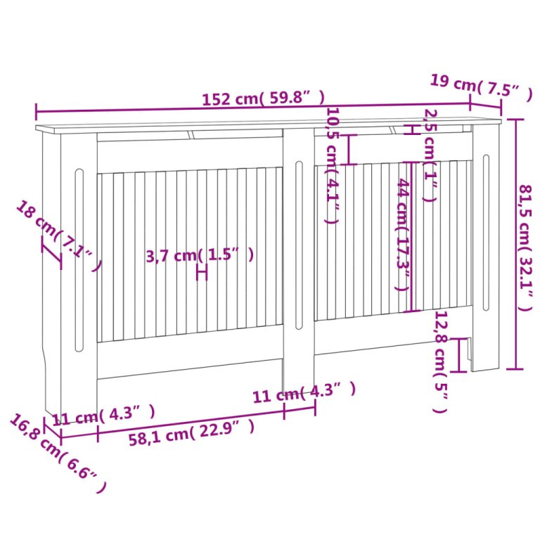 Bijeli MDF Zaštitni Pokrov za Radijator 152 cm