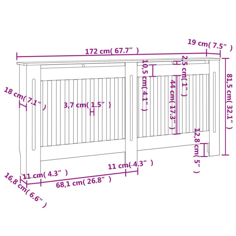 Pokrov za radijator crni 172 x 19 x 81,5 cm MDF