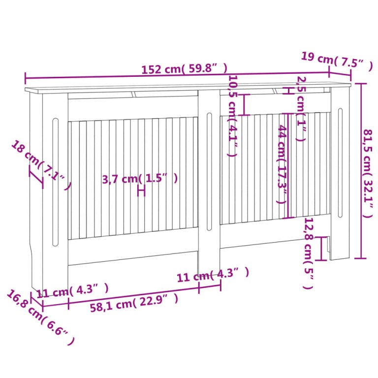 Pokrov za radijator crni 152 x 19 x 81,5 cm MDF