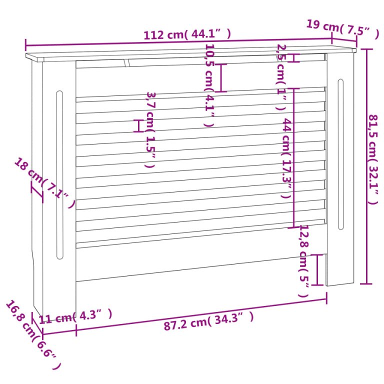 Pokrov za radijator antracit 112 x 19 x 81,5 cm MDF