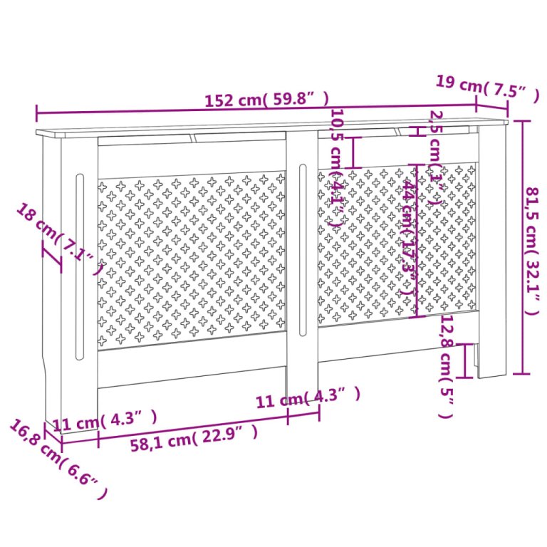 Pokrov za radijator antracit 152 x 19 x 81,5 cm MDF