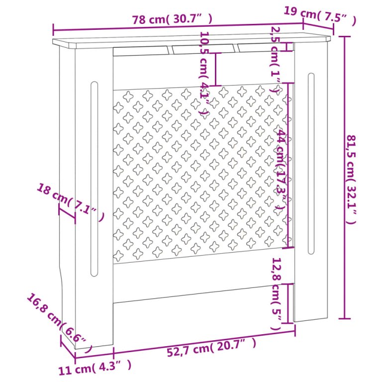 Pokrov za radijator MDF bijeli 78 cm