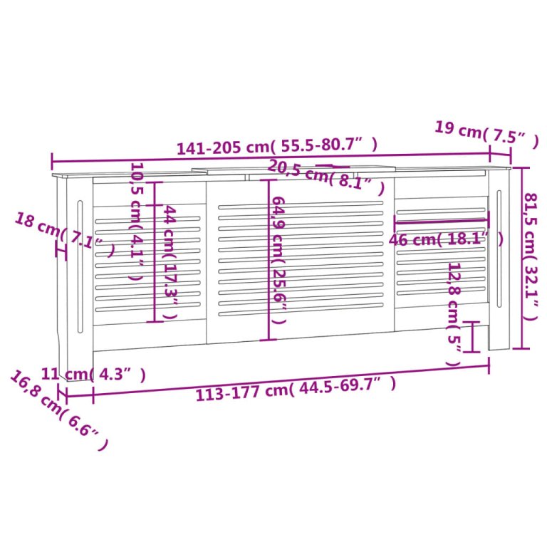 Pokrov za radijator MDF crni 205 cm