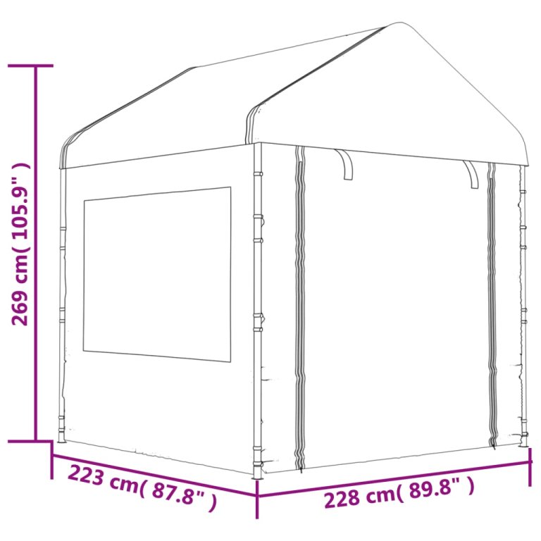 Sjenica s krovom bijela 6,69 x 2,28 x 2,69 m polietilen