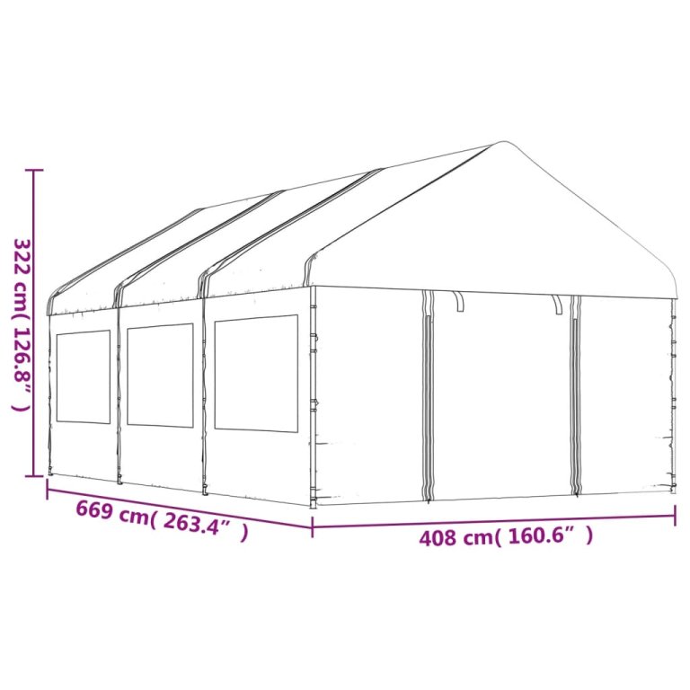 Sjenica s krovom bijela 6,69 x 4,08 x 3,22 m polietilen