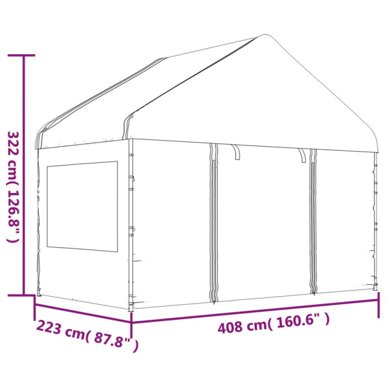 Sjenica s krovom bijela 6,69 x 4,08 x 3,22 m polietilen