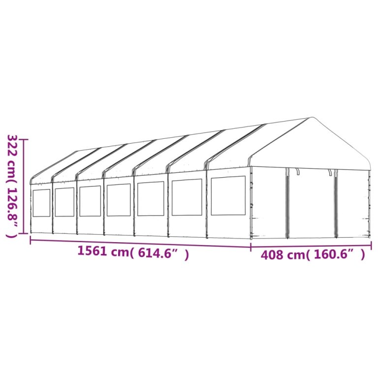 Sjenica s krovom bijela 15,61 x 4,08 x 3,22 m polietilen