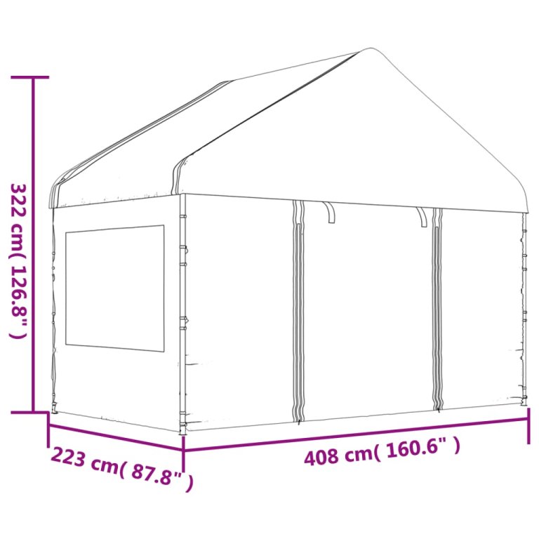 Sjenica s krovom bijela 15,61 x 4,08 x 3,22 m polietilen