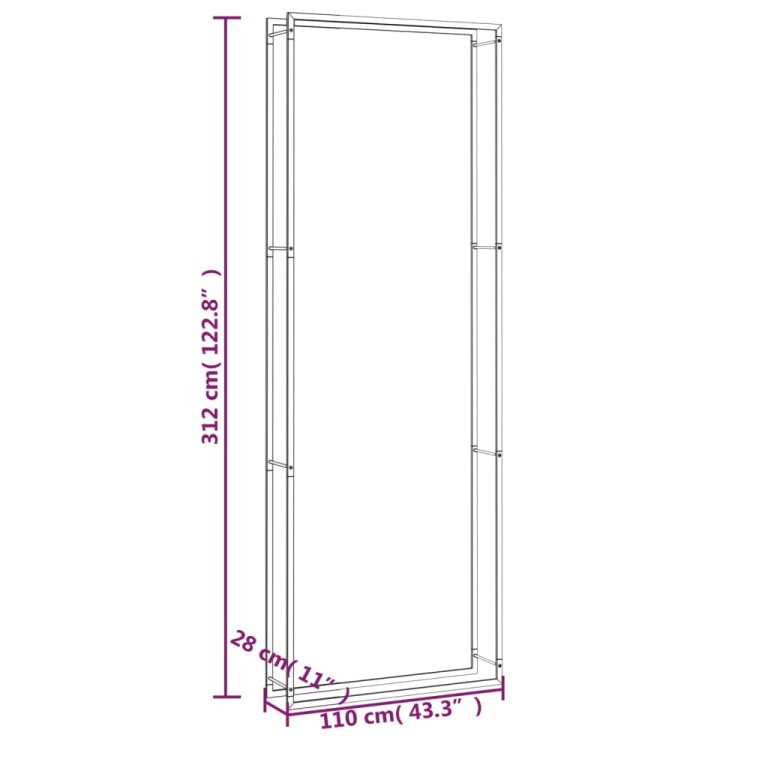 Stalak za drva za ogrjev mat crni 110x28x312 cm čelični