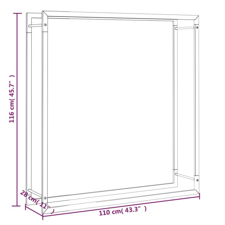 Stalak za drva za ogrjev mat crni 110x28x116 cm čelični