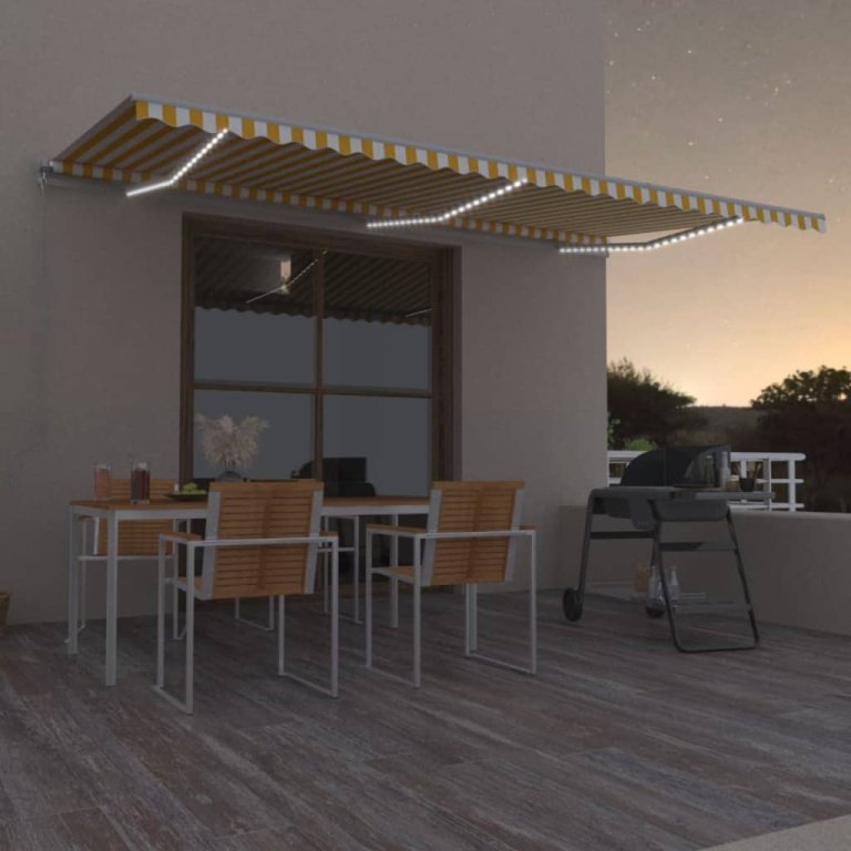 Tenda na ručno uvlačenje s LED svjetlima 600x350 cm žuto-bijela