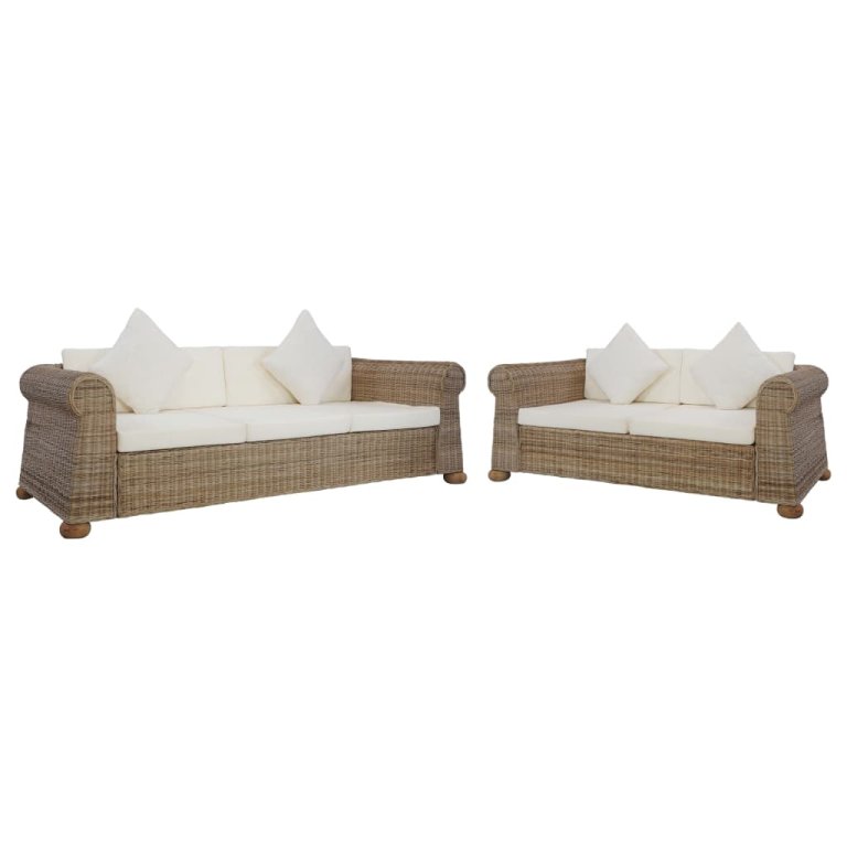 2-dijelni set sofa od prirodnog ratana s jastucima