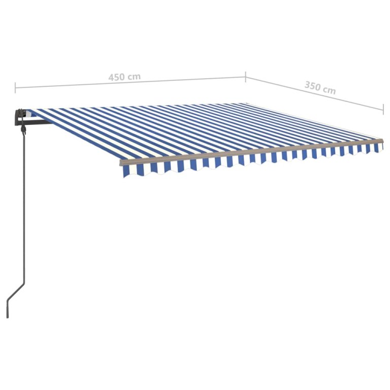 Tenda na ručno uvlačenje s LED svjetlima 4,5x3,5 m plavo-bijela