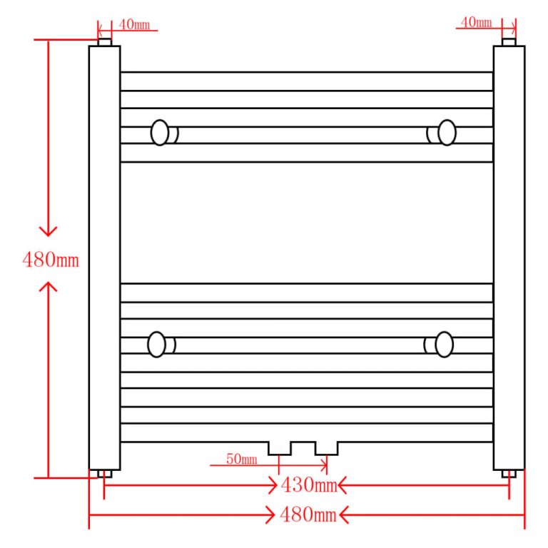 Crni kupaonski radijator za centralno grijanje zaobljeni 480 x 480 mm