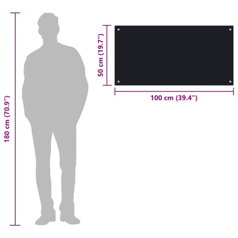 Kuhinjska zaštita od prskanja crna 100 x 50 cm kaljeno staklo