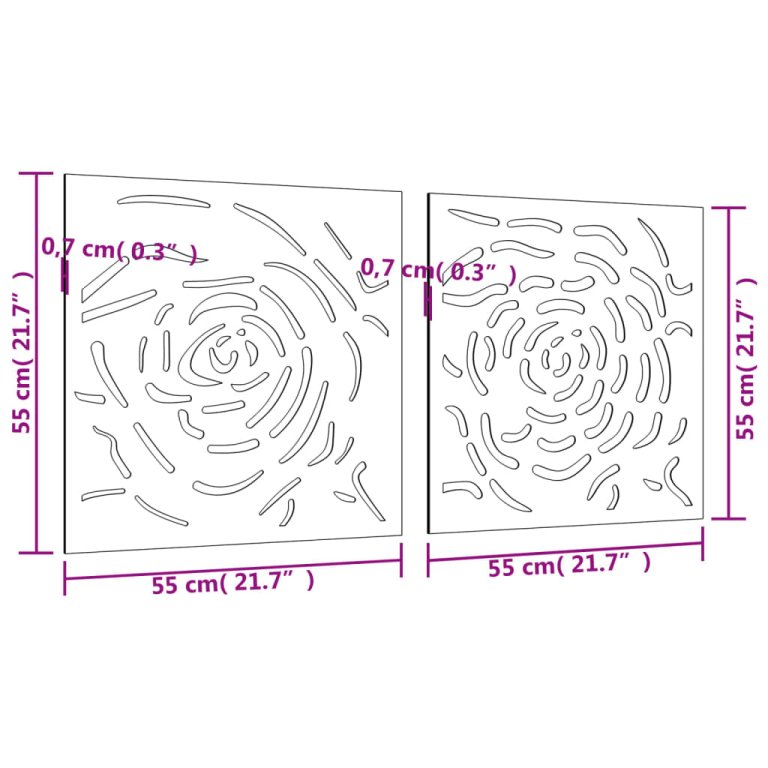 Vrtni zidni ukrasi 2 kom 55 x 55 cm čelik COR-TEN uzorak ruže