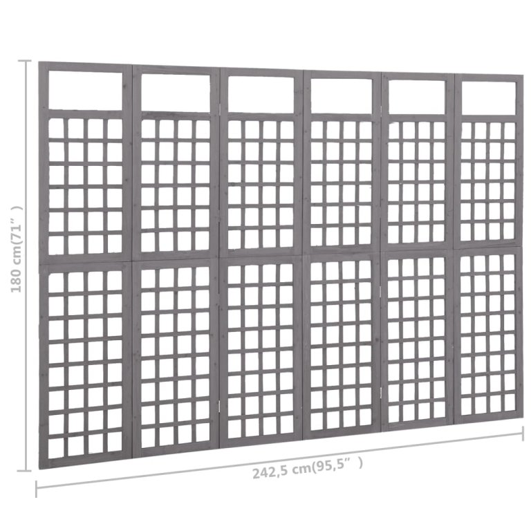 Sobna pregrada / rešetka sa 6 panela jelovina 242,5x180 cm siva