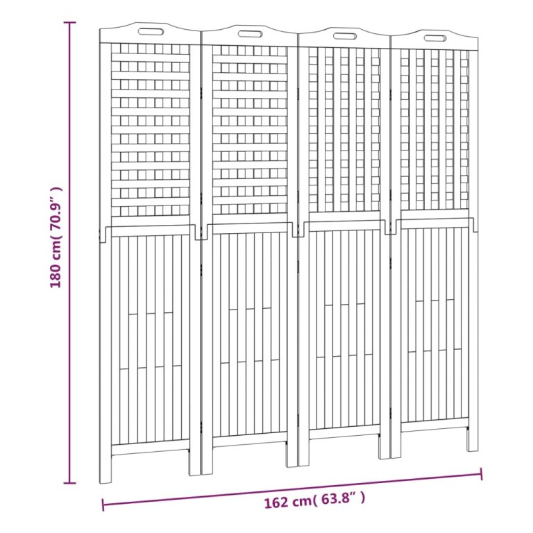 Sobna pregrada s 4 panela 162x2x180 cm masivno bagremovo drvo