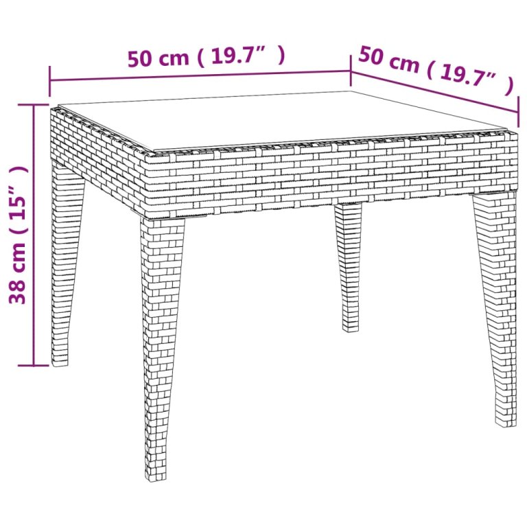 Bočni stolić smeđi 50 x 50 x 38 cm poliratan i kaljeno staklo