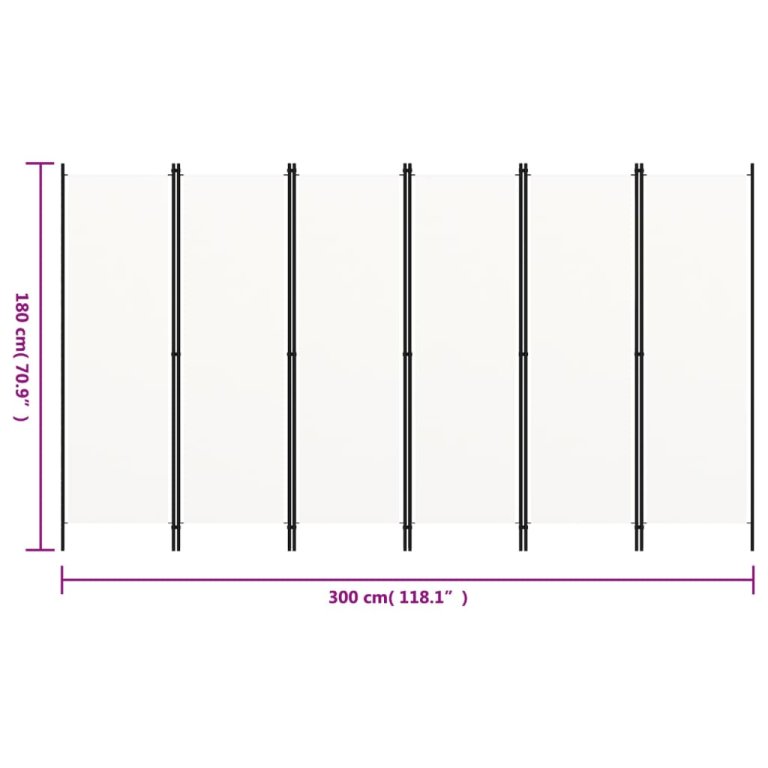 Sobna pregrada sa 6 panela bijela 300 x 180 cm