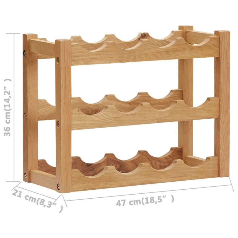 Stalak za vino za 12 boca 47 x 21 x 36 cm od masivne hrastovine