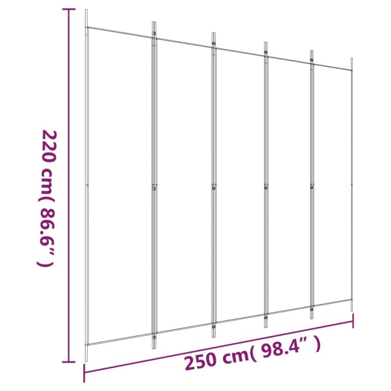 Sobna pregrada s 5 panela smeđa 250x220 cm od tkanine