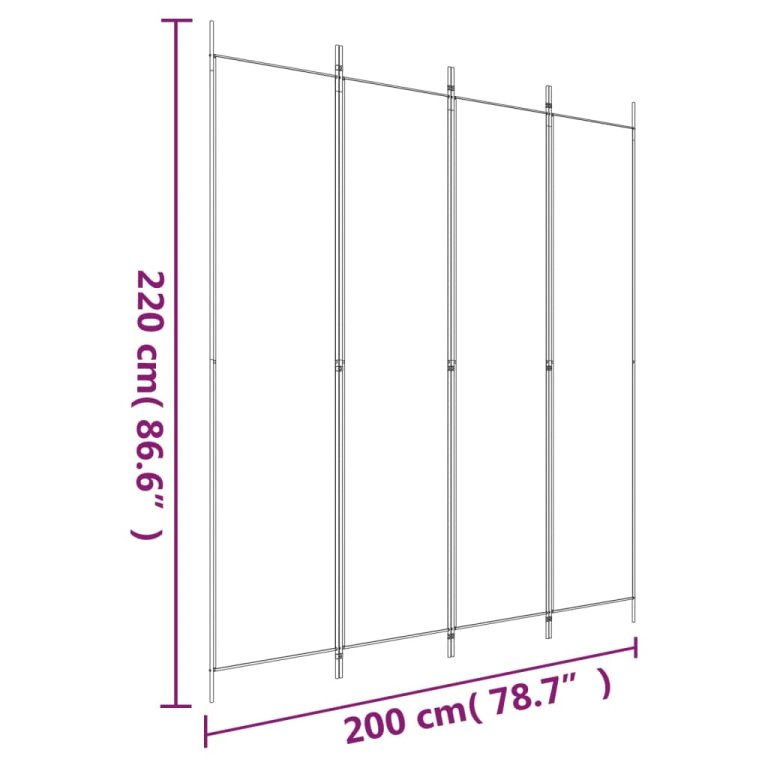 Sobna pregrada s 4 panela bijela 200 x 220 cm od tkanine