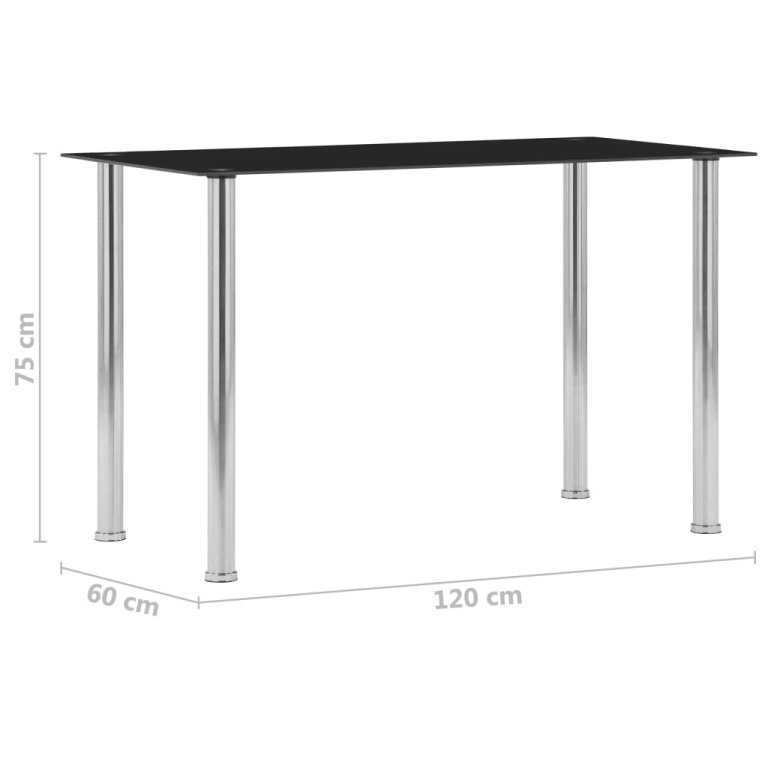 Blagovaonski stol crni 120 x 60 x 75 cm od kaljenog stakla