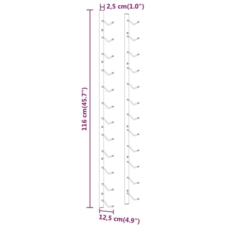Zidni stalak za vino za 12 boca 2 kom zlatni željezni