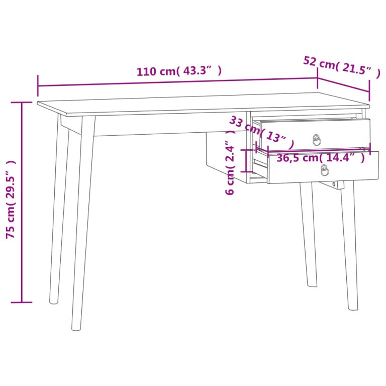 Radni stol s 2 ladice 110 x 52 x 75 cm od masivne tikovine