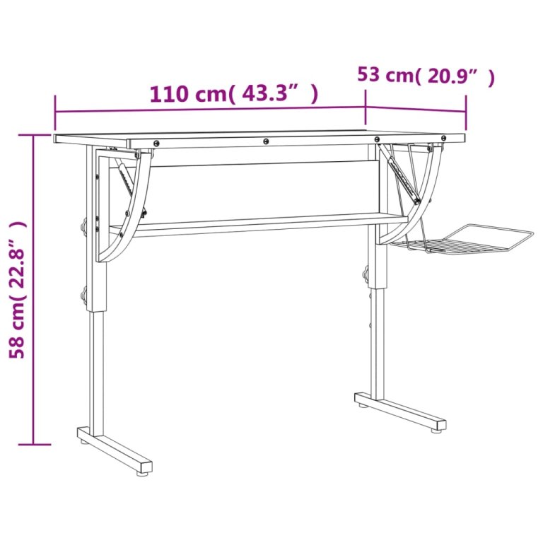 Radni stol boja hrasta i siva 110 x 53 x(58-87) cm drvo i čelik