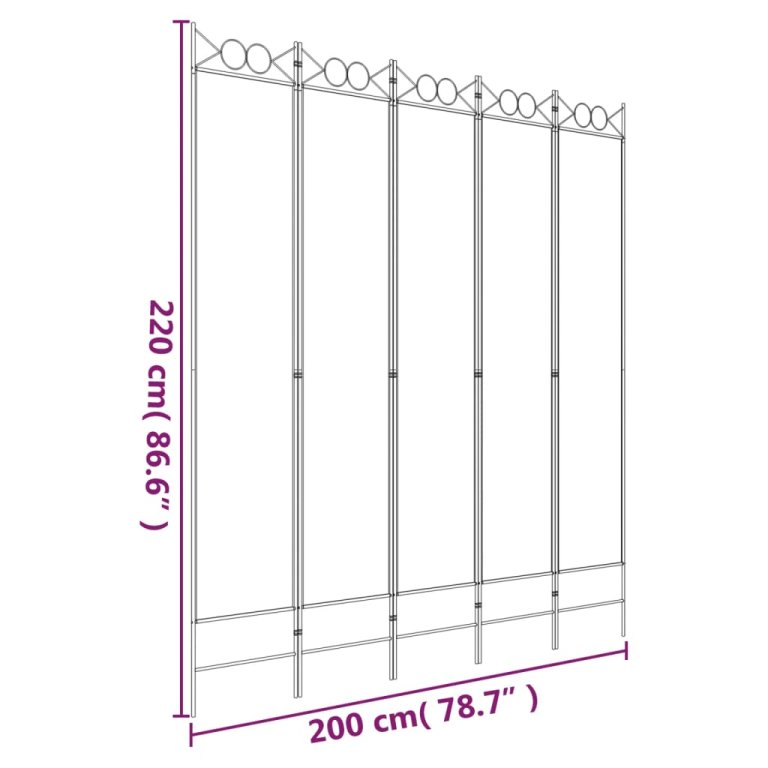 Sobna pregrada s 5 panela bijela 200x220 cm od tkanine