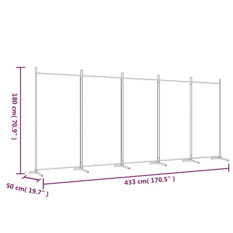 Sobna pregrada s 5 panela crna 433x180 cm od tkanine