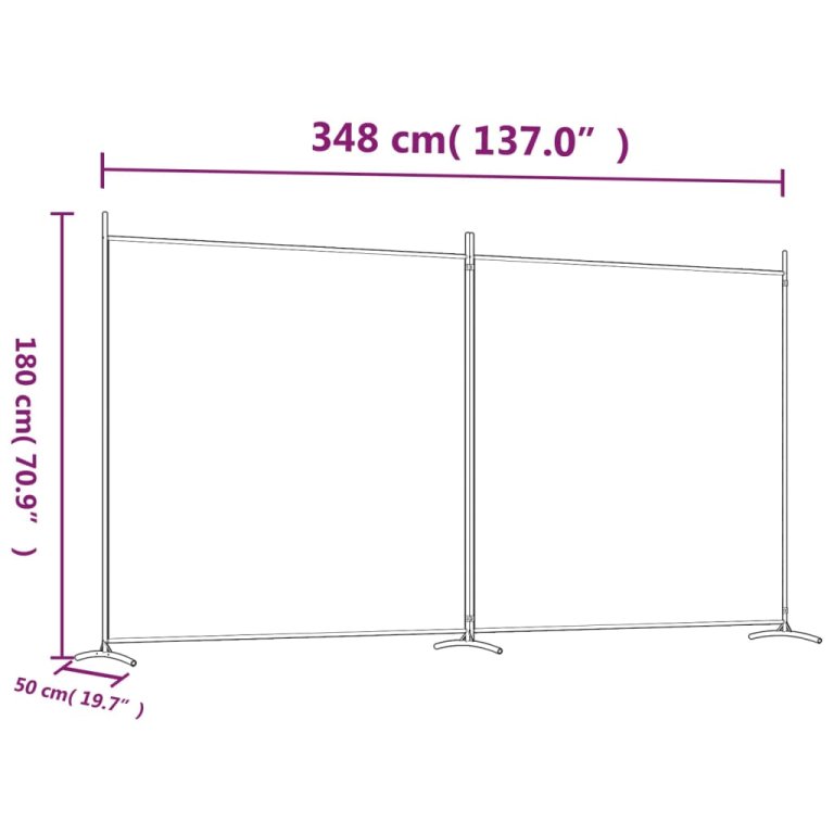 Sobna pregrada s 2 panela bijela 348 x 180 cm od tkanine