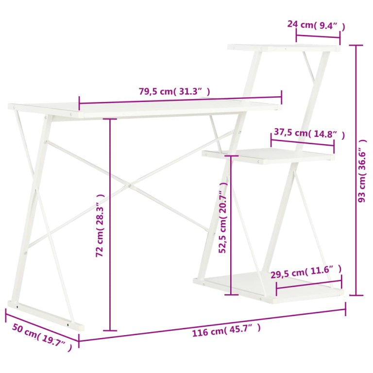 Radni stol s policom bijeli 116 x 50 x 93 cm