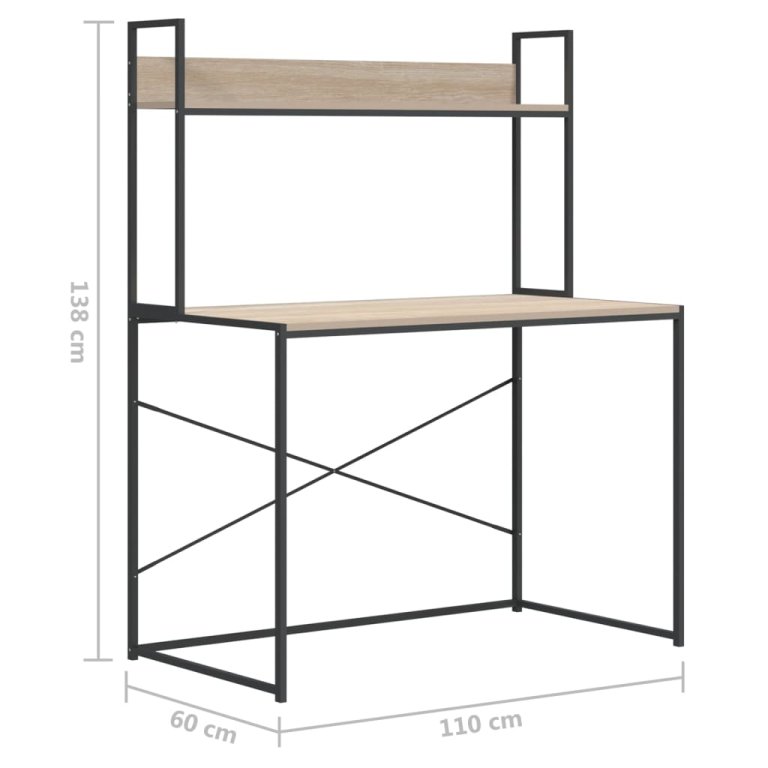 Stol za računalo crni i hrast 110x60x138 cm konstruirano drvo