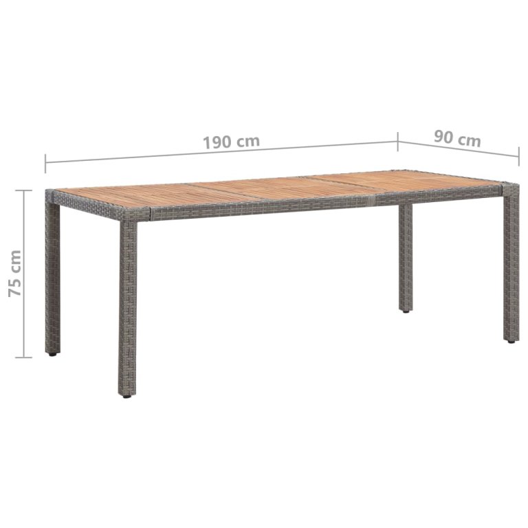 Vrtni stol sivi 190x90x75 cm poliratan i masivno bagremovo drvo