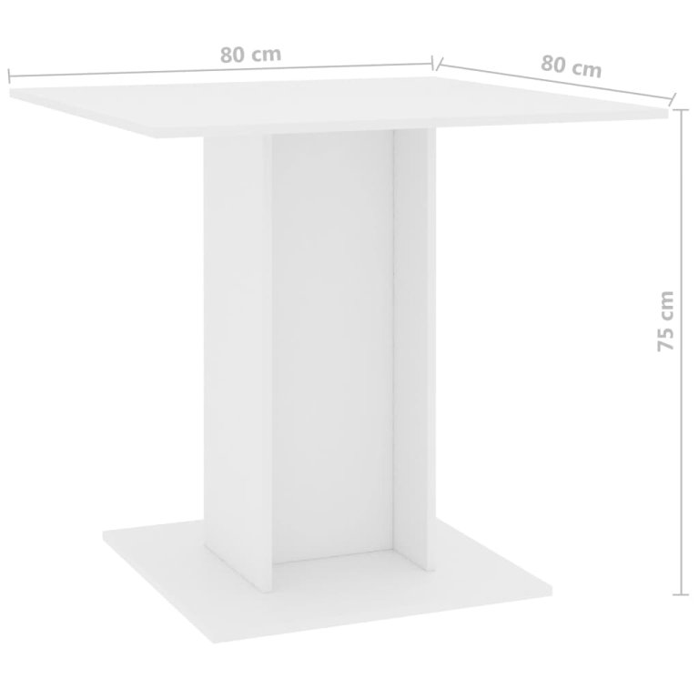 Blagovaonski stol bijeli 80 x 80 x 75 cm od konstruiranog drva