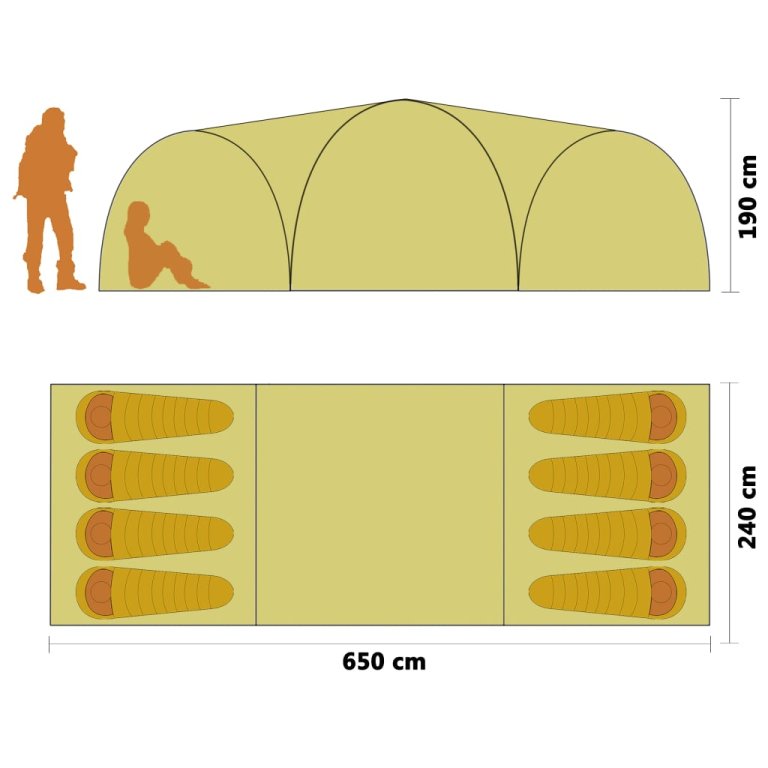 Iglu šator za kampiranje 650 x 240 x 190 cm za 8 osoba zeleni