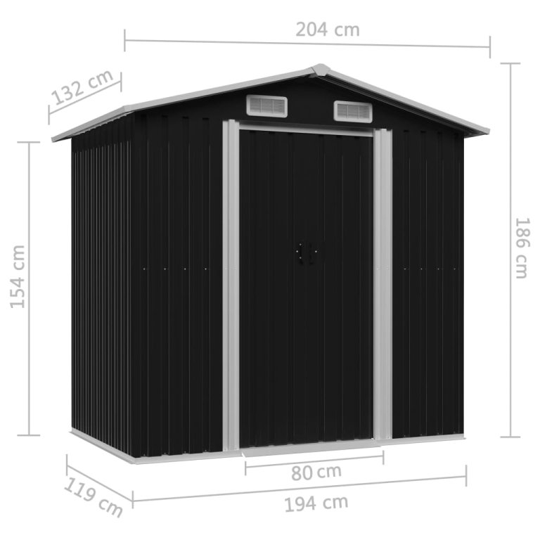 Vrtna kućica za pohranu antracit čelična 204 x 132 x 186 cm