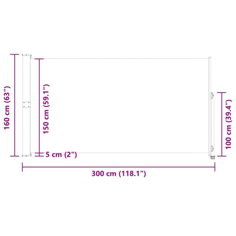 Uvlačiva bočna tenda za terasu 160 x 300 cm crvena