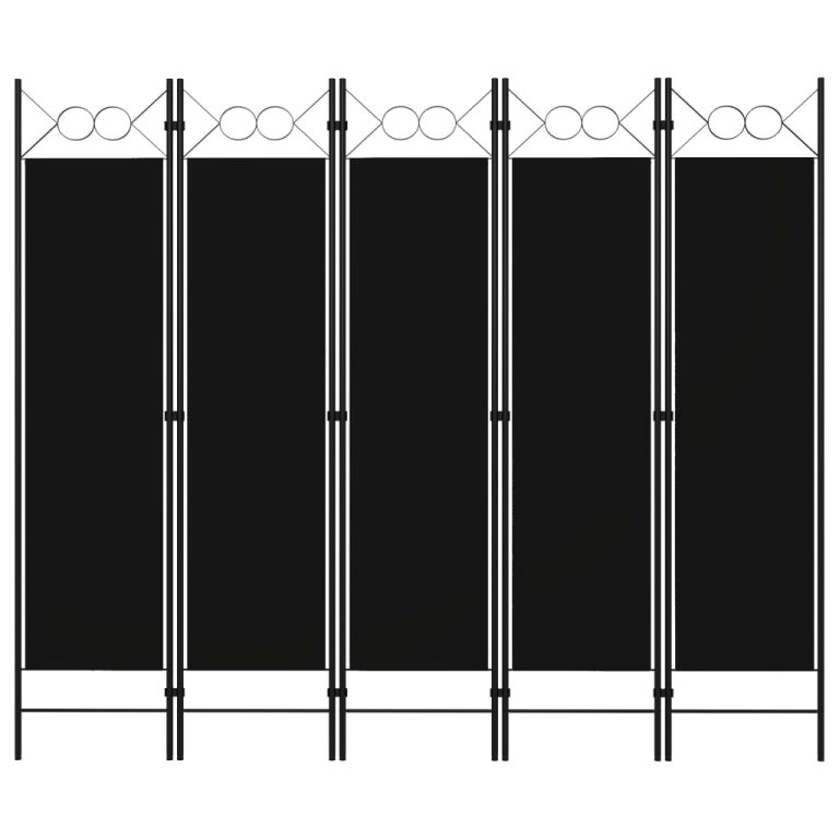 Sobna pregrada s 5 panela crna 200 x 180 cm