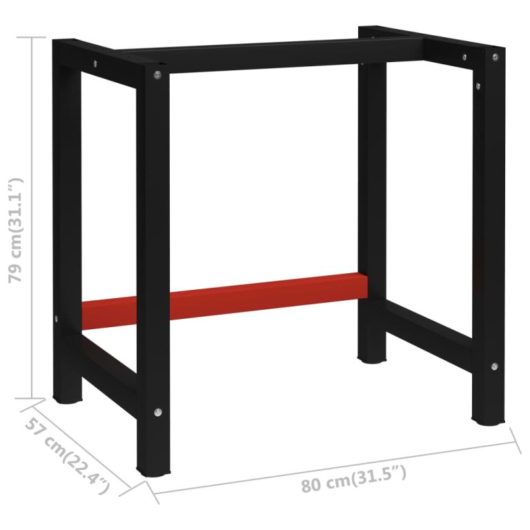 Okvir za radni stol metalni 80 x 57 x 79 cm crno-crveni