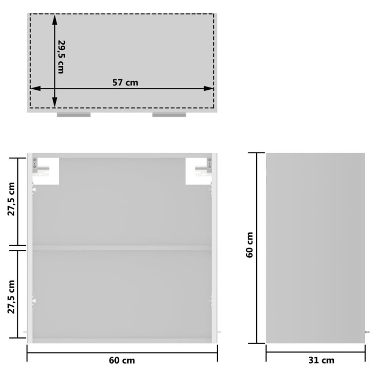 Viseći stakleni ormarić sjajni bijeli 60 x 31 x 60 cm drveni